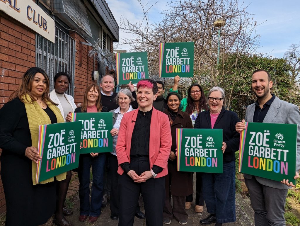 A photo of Zoe Garbett with some of the London Assembly candidates behind her.